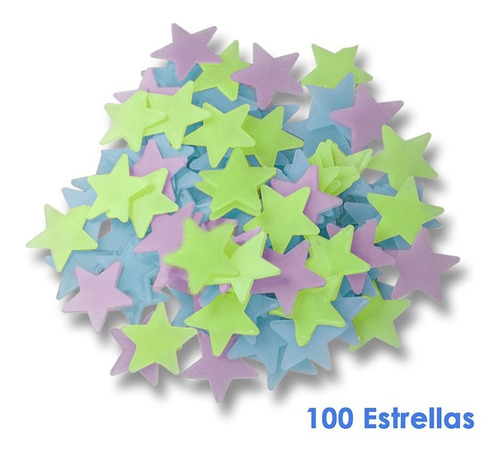 Paquete 100 Estrellas Fluorescentes Sticker Fosforescente