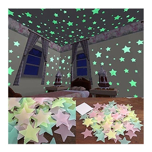 Paquete De 100 Estrellas Fluorescentes Fosforecent