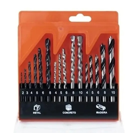 Set 16 Brocas Para Fierro, Cemento y Madera, Marca Flovi
